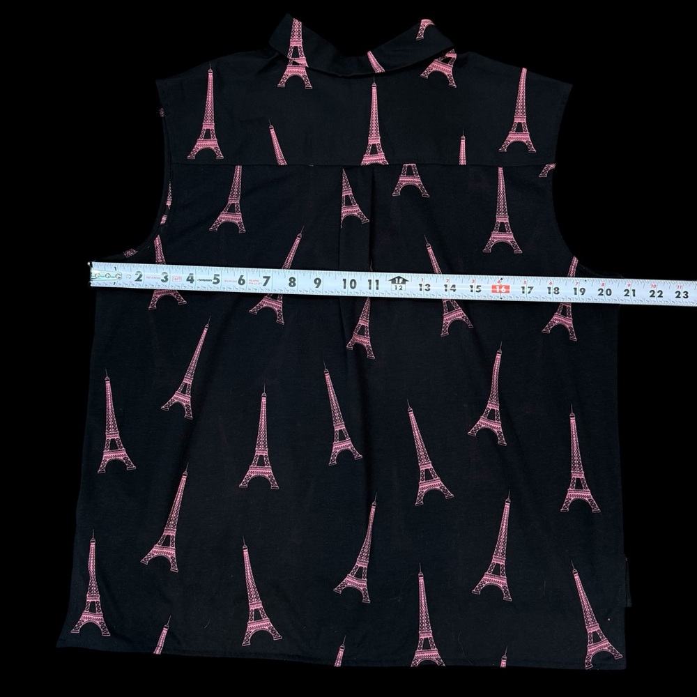 H&M Pink & Black Eiffel Tower‎ Sleeveless Button-down Top Size S #256 - Picture 4 of 6